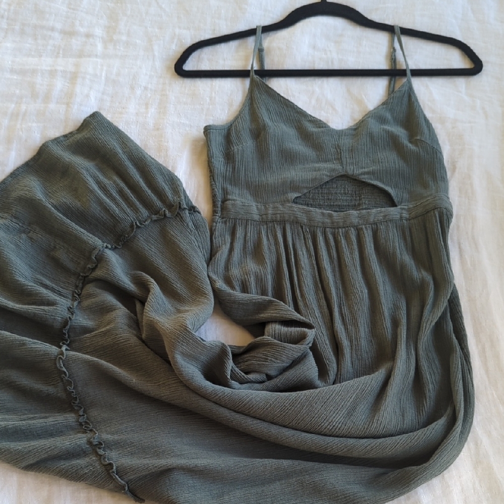 Green Aerie Cutout Smocked Maxi Dress